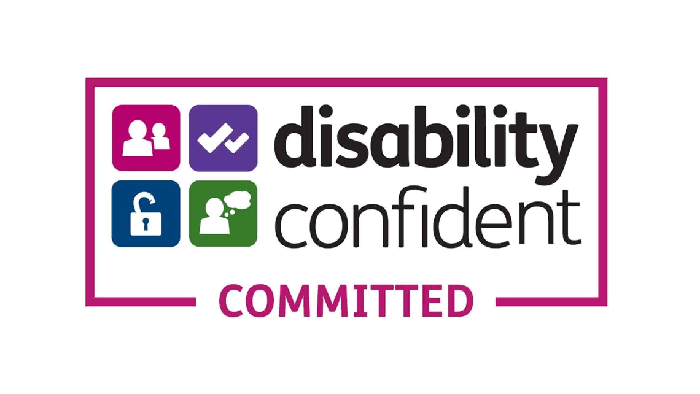Disability confident logo that reads disability confident committed