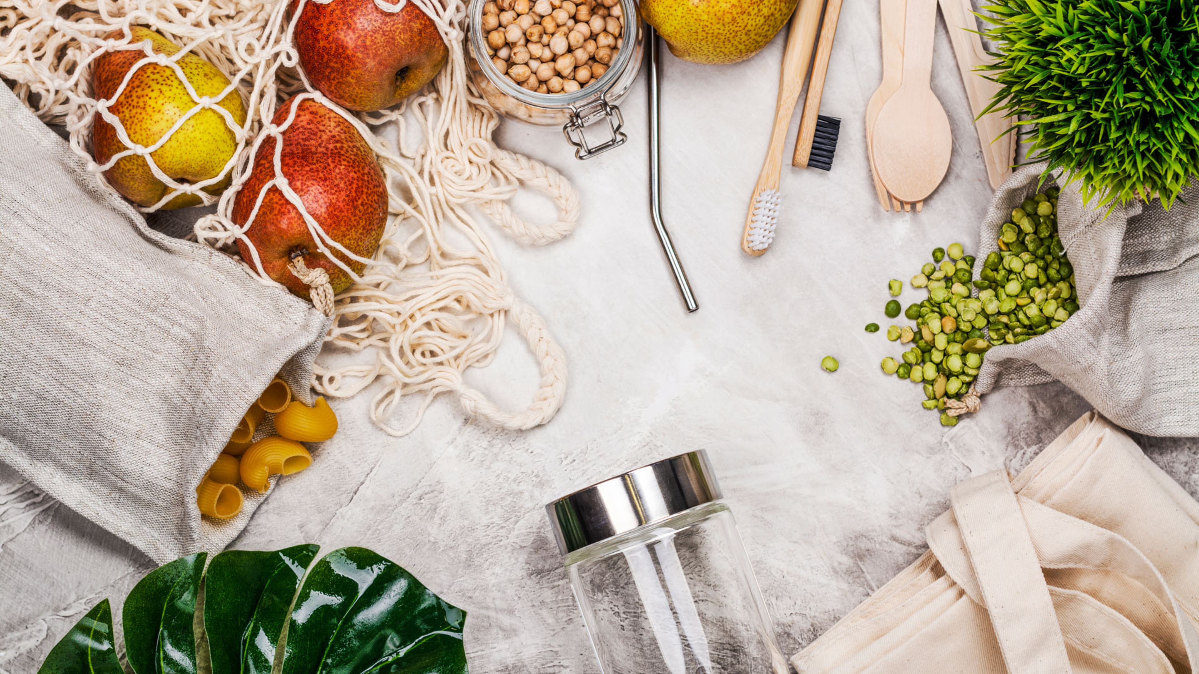 zero waste shopping items laid out on a table