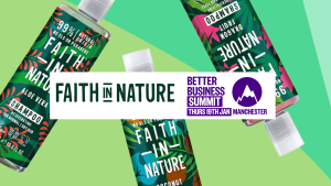 image of Faith in Nature bottle products with a cover art work and logos